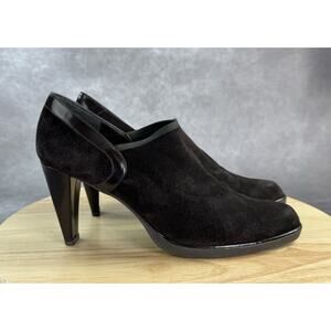 Stuart Weitzman Boots 9 Casual Suede Leather Slip On Ankle Cone Heels Brown